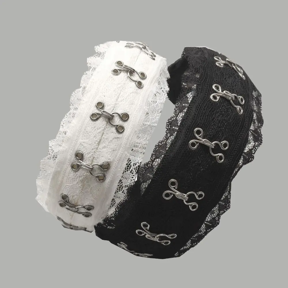 Black White Lace Headbands Metal Hook Buckle Sweet Style Fabric Hair Hoop Hair Accessories Dark Steampunk Fashion Hair Band
