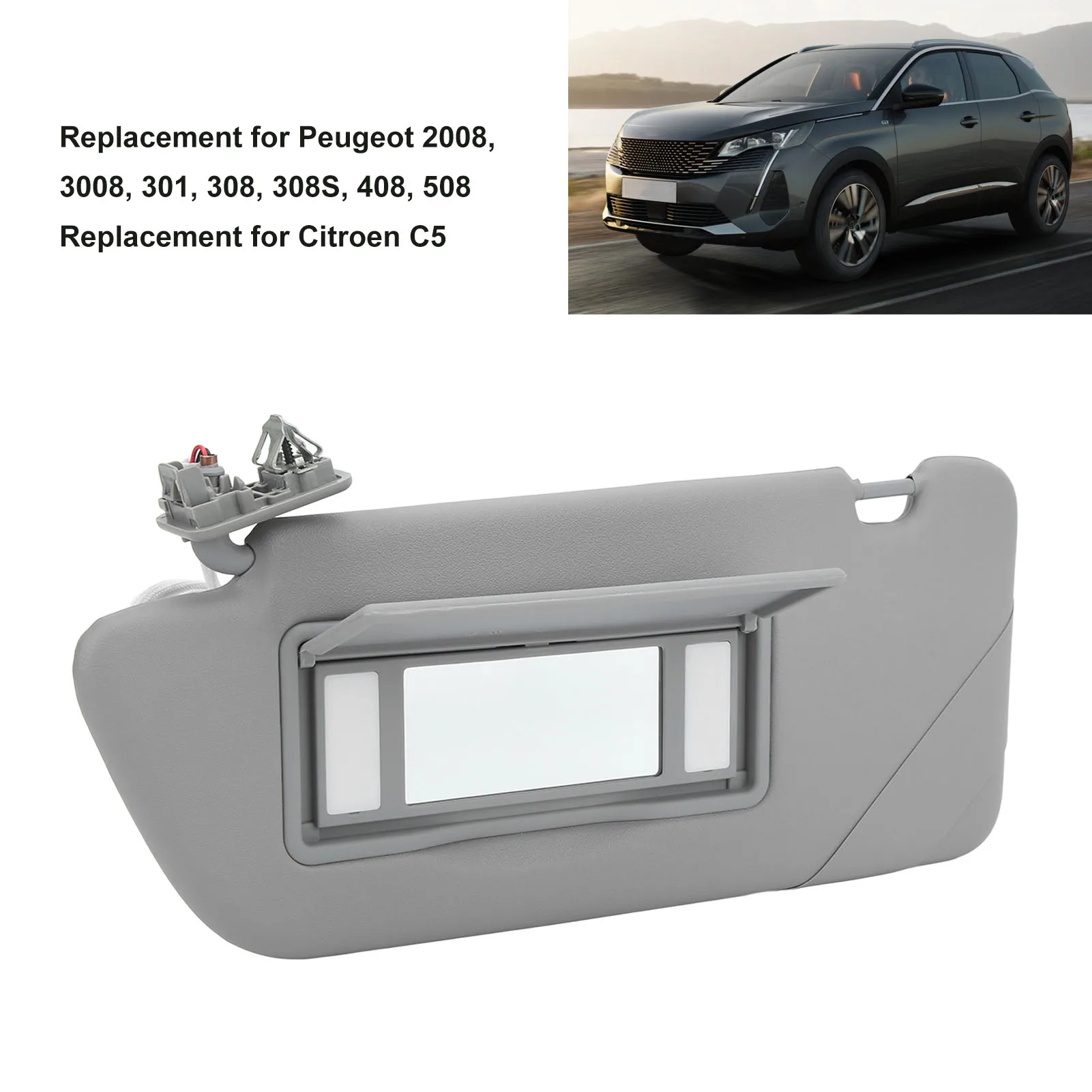 Car Sun Visors 8163EG ABS Interior Sunshade Sun Exposure Wear Resistant Replacement for Peugeot 2008 3008 308 308S 408 508