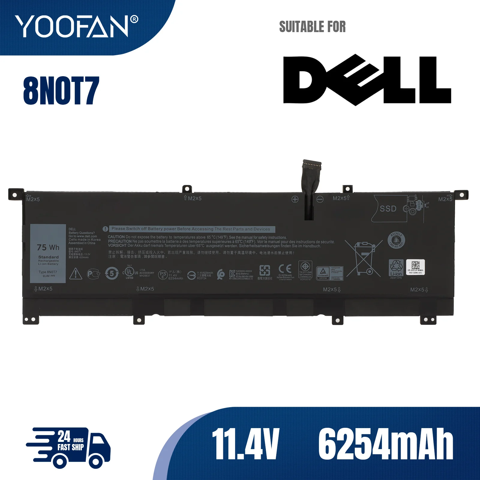 بطارية لاب توب 2-في-1 بدقة (Dell XPS 15) ، محطة عمل 5-15-957d2801ts D1805TS D2 ، 8N0T7