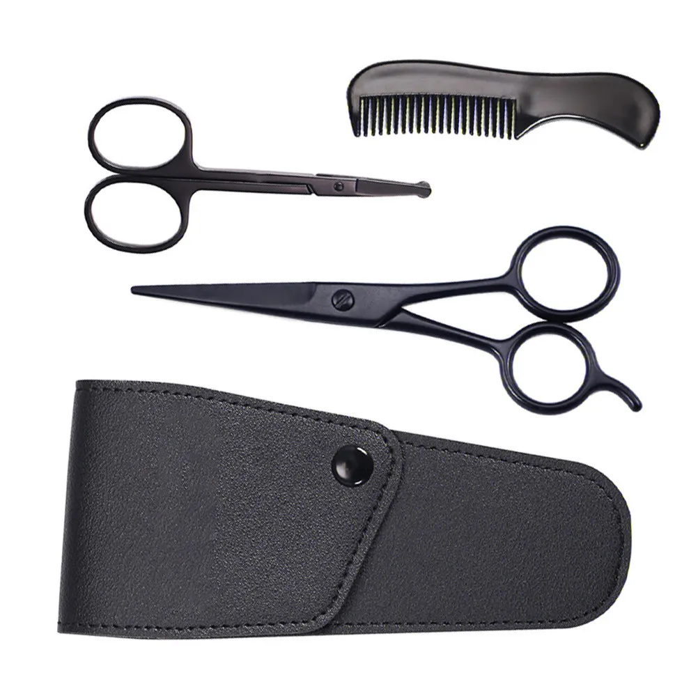 

1 Set Beard Grooming Kit Scissors Comb Brush Storage Bag Essential Trimming Tool for Shaving Daily Use