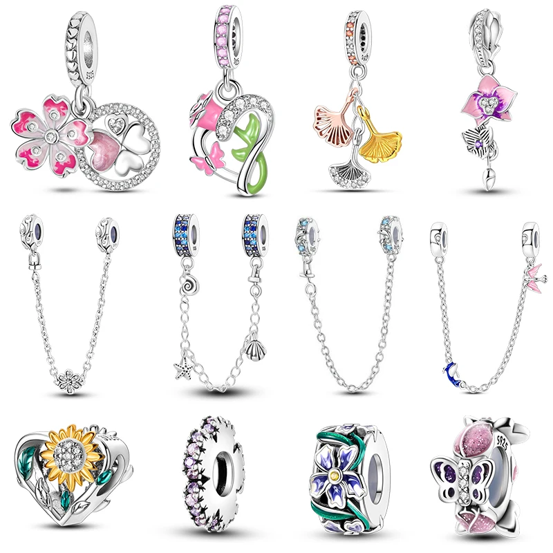 

925 Серебряная серия растений, кулон, защитная цепочка из бисера для оригинального браслета 3 мм, ожерелье, сделай сам, изысканные ювелирные изделия на день рождения, подарок