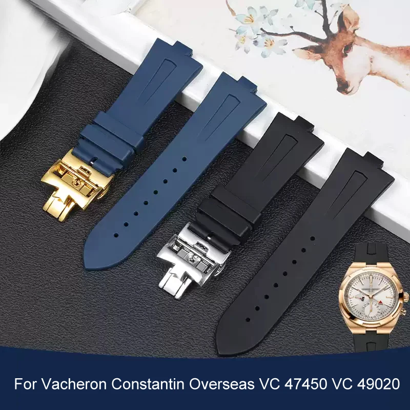 

25MM-8MM Silicone Rubber Watch Band For Vacheron Constantin Overseas VC 47450 VC 49020 Wristband Men's Luxury Watch Strap