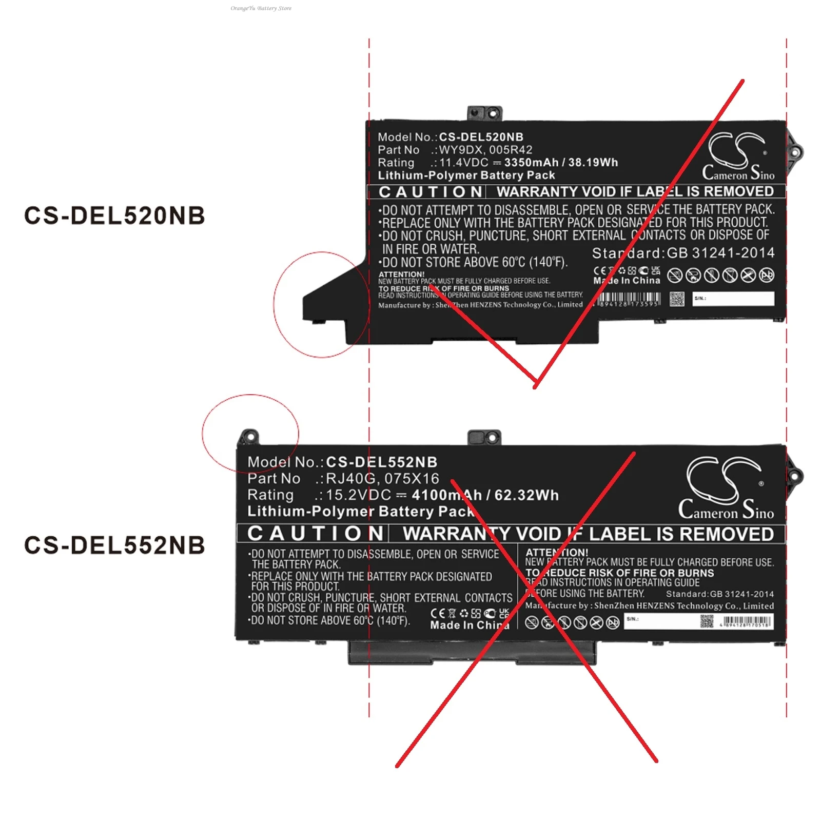 Replacement 11.4V 3350mAh Notebook Laptop Battery WY9DX 005R42 for Dell Latitude 5420 5520