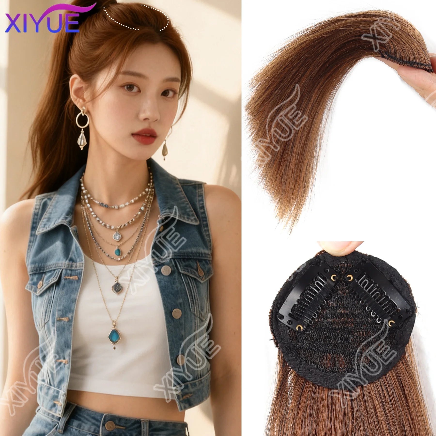 XY Synthetic Textured Perm Hair Pad Hair Extension Clip In Hair Invisable Hair Pads Overhead Hair Piece Increase Hair Volume Wig