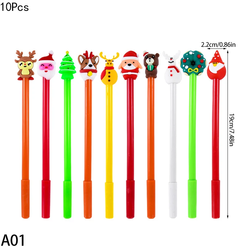 10Pcs Christmas Gel Pen Cartoon Snowman Elk Santa Claus Black Neutral Pens School Writing Pens Stationery Xmas Party Favor Gifts