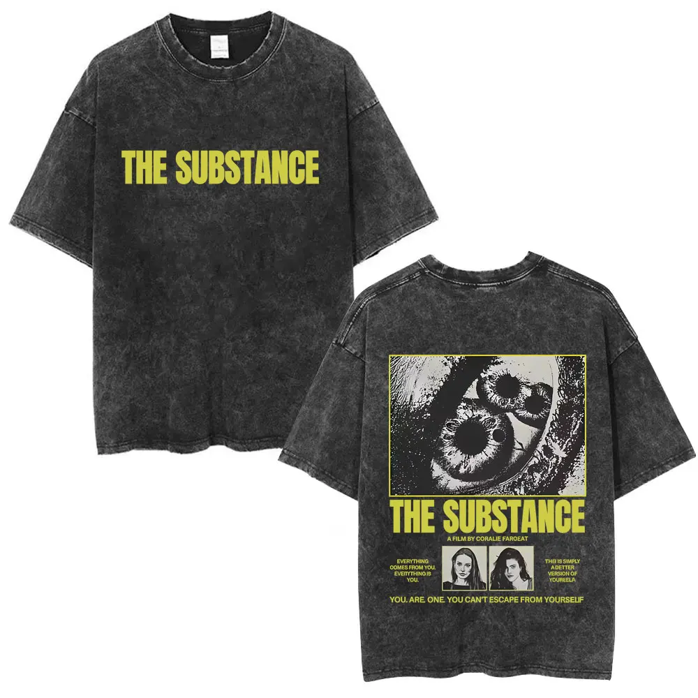Washed Vintage Horror Movie The Substance Face Graphic T-shirt Men Women Fashion Casual T-shirts Men's Cotton Oversized T Shirts