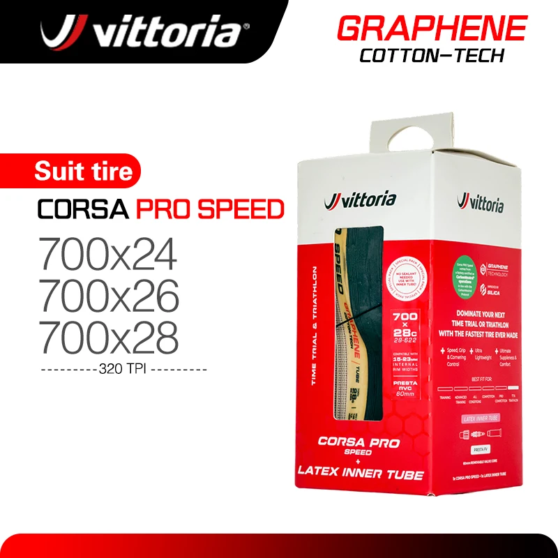 VITTORIA Road Tire Corsa Pro Speed  700X28C / 700 x 26C Graphene 2.0 TL Folding Tube Type black / beige + Competition Latex Suit
