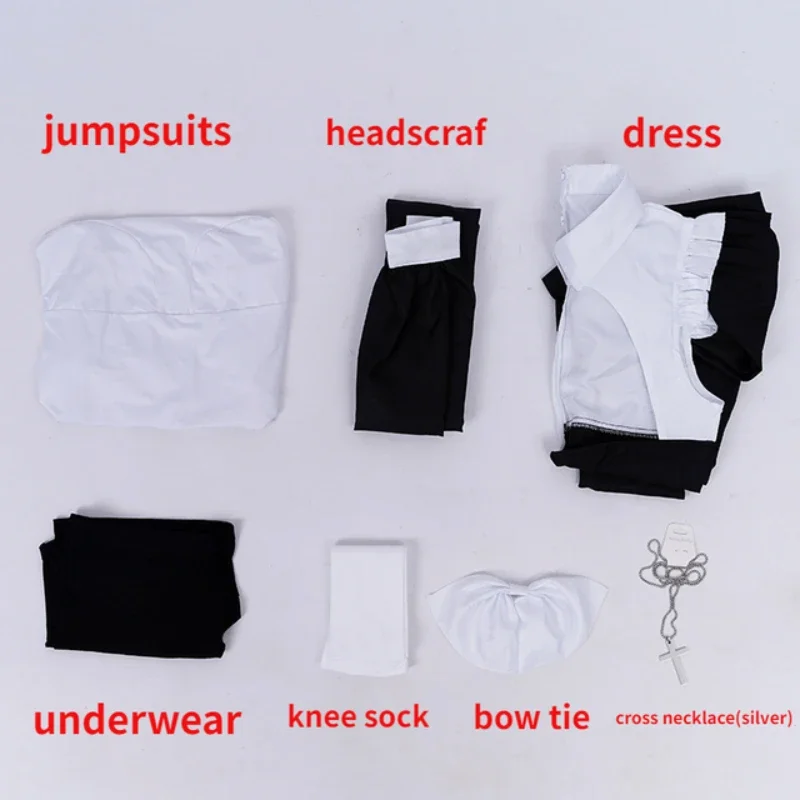 섹시한 수녀 코스프레 차우비 코스튬, 멋진 원피스 세트, 수녀 원피스 블랙 멋진 유니폼, 할로윈 파티 역할극 복장