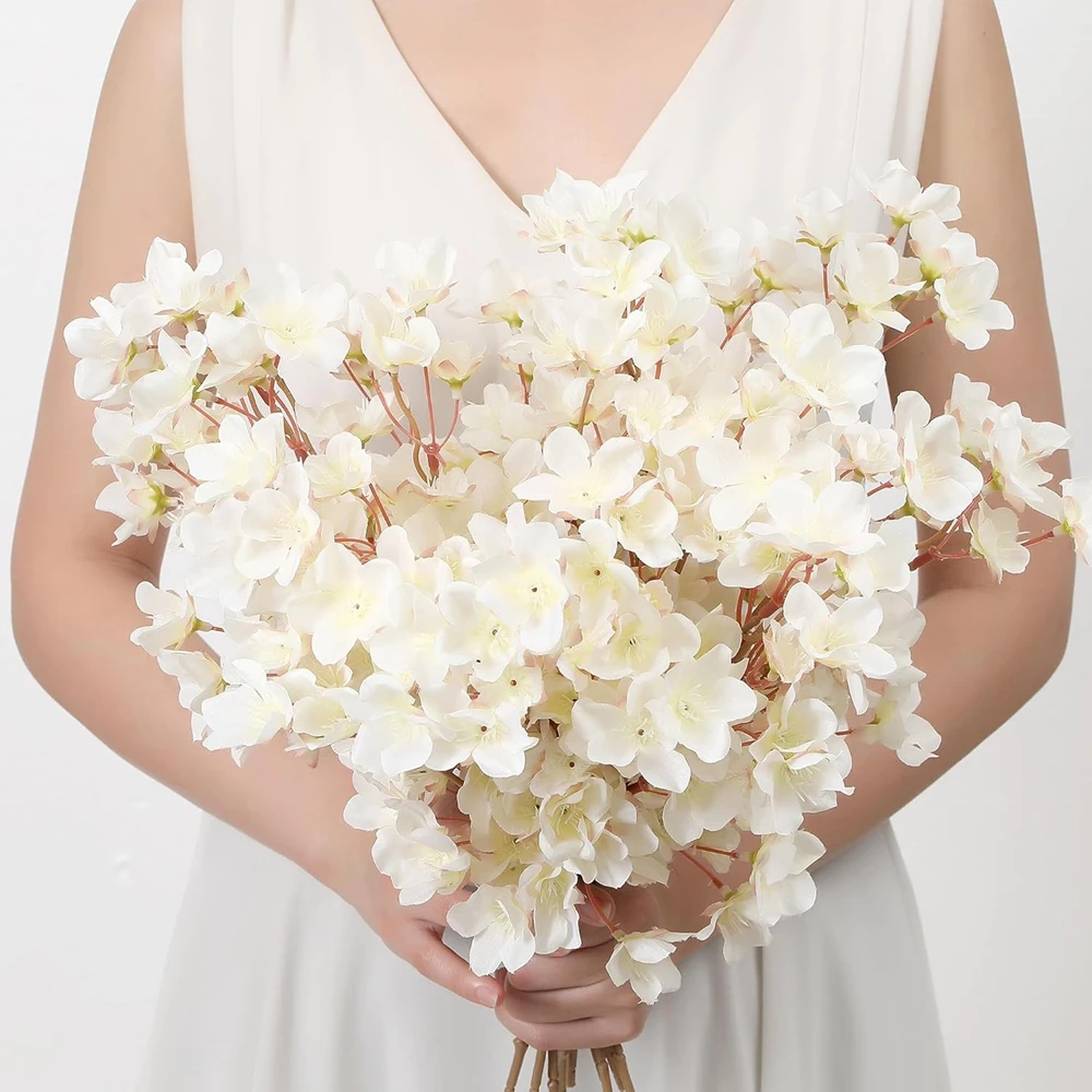 

10Pcs Artificial Flowers Silk Peach Blossom Arrangement HomeRoom Wedding Table OutdoorYard Garden Festival DIY Decor Accessories