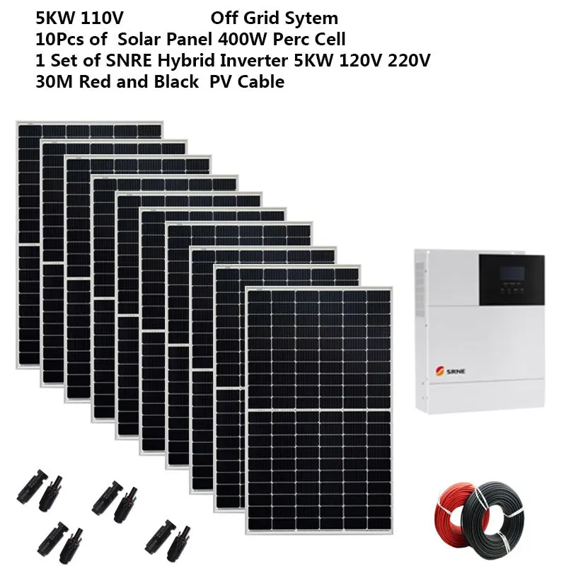 Solar System For Home Complete Kit 5000W 220v 110V Solar Panel 400W MPPT Hybrid Inverter Battery Charger Off Grid House Farm RV