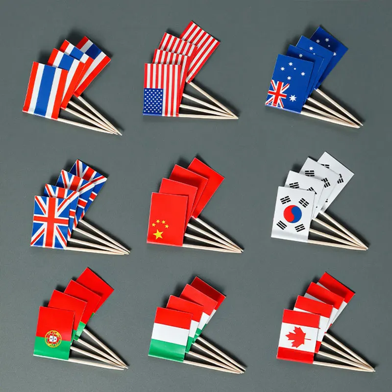 100PCs National Flag Toothpick Cupcake Food Fruit Toothpick National Flag Festival Party Food Decoration Flag Picks