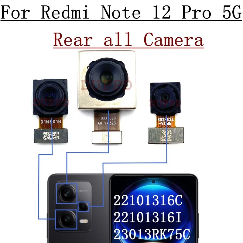 Rear Camera For Xiaomi Redmi Note 12 Pro 5G Back Main Front Facing Wide Camera Flex Cable Replacement Repair Parts