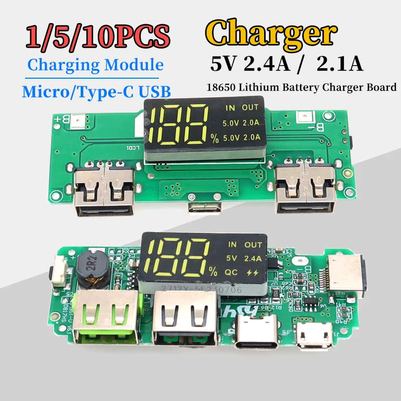 LED Dual USB 5V 2.4A Micro/Type-C USB Mobile Power Bank 18650 Charging Module Lithium Battery Charger Board Circuit Protection