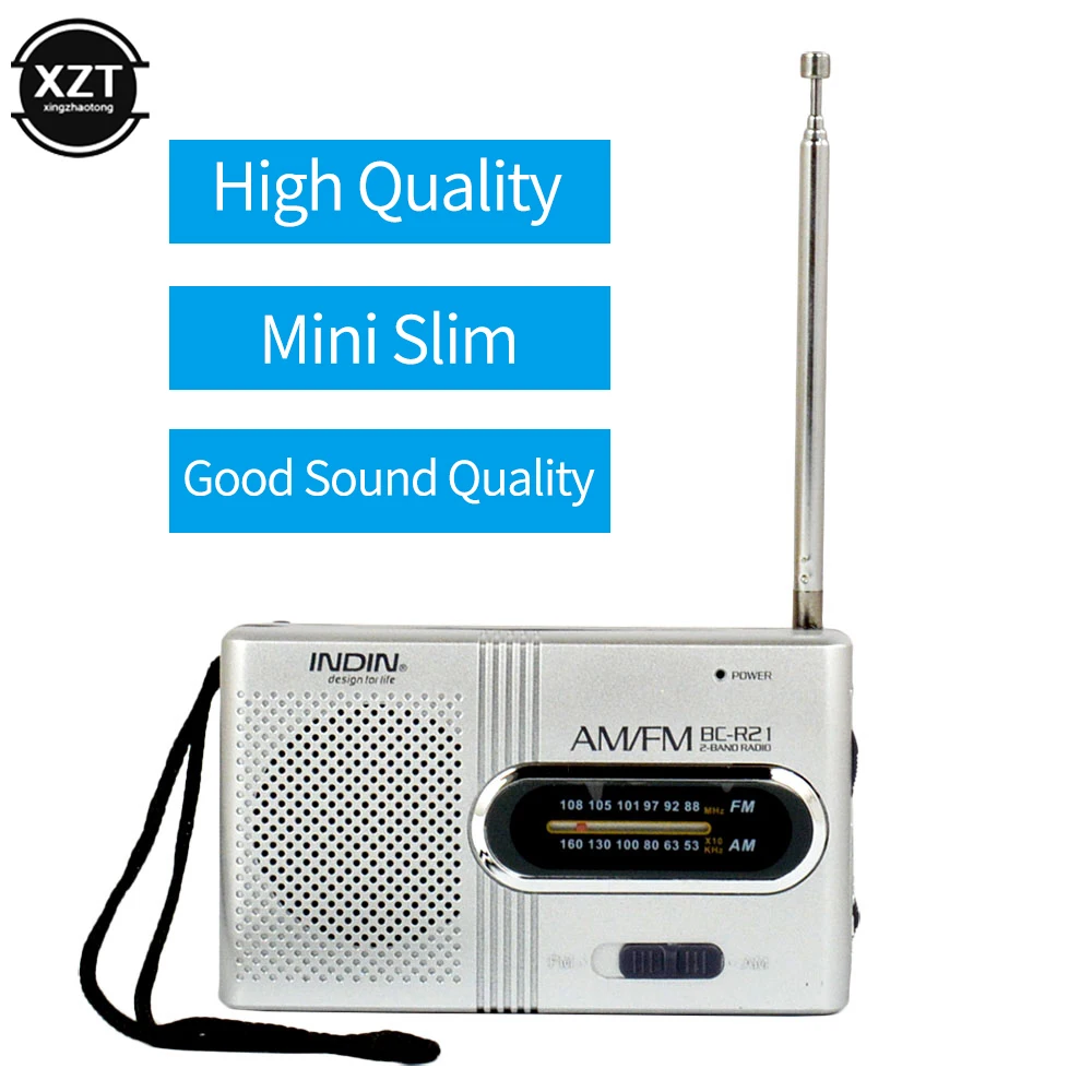 BC-R21 Portable Radio AM FM Dual Band Pocket Radio Compact Transistor Radio Elderly Mini Speaker with Telescopic Antenna 라디오