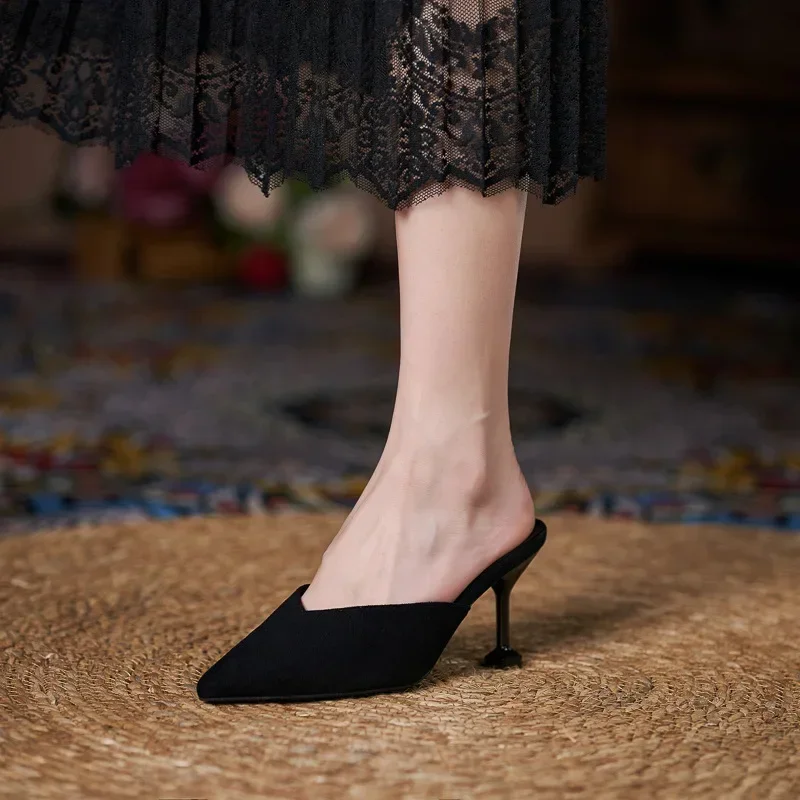 

Large Size 30-44 Point Toe Sandals Women Summer Shoes High Heels Thin Heel Ladies Mules