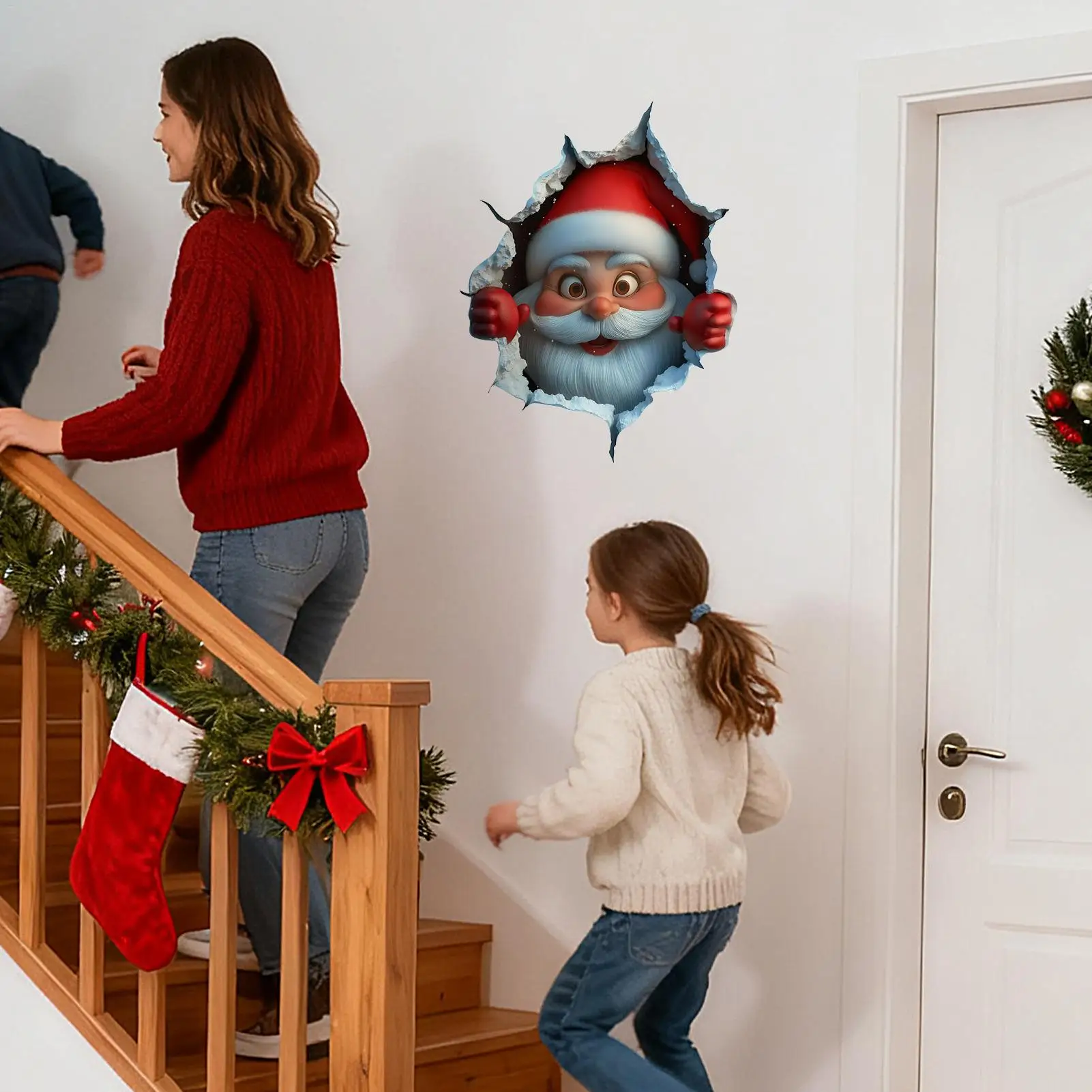 Christmas Door Stickers Santa Claus Breaking Decoration Christmas Wall Decorations for School Class Room Study Room Living Room