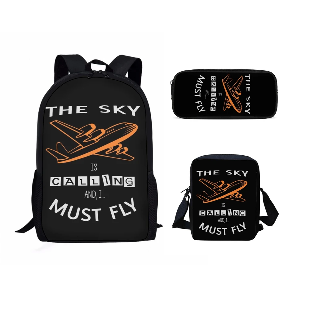 ELVISWORDS-Mochila escolar con patrón de avión para hombre y mujer, morral escolar personalizable con diseño de avión, Maleta de viaje, 3 unids/set por Set