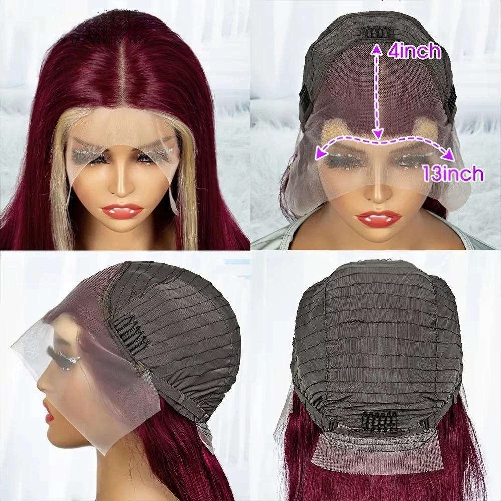 99j/613 بورجوندي الدانتيل الجبهة باروكة من شعر طبيعي 13x4 العظام مستقيم Hd الدانتيل الباروكة الأمامية 200% الكثافة الملونة قبل قطعها شعر مستعار الدانتيل