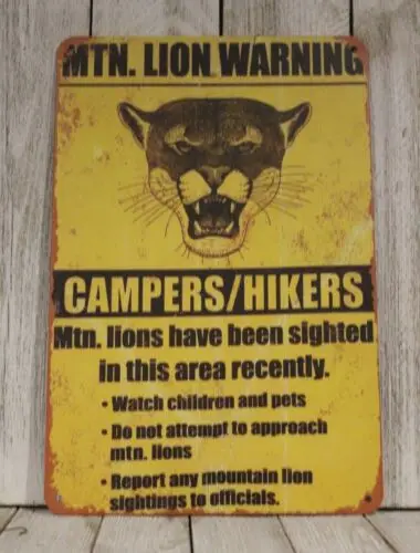 Mountain Lion Tin Warning Sign National Wildlife Refuge Vintage Rustic Style