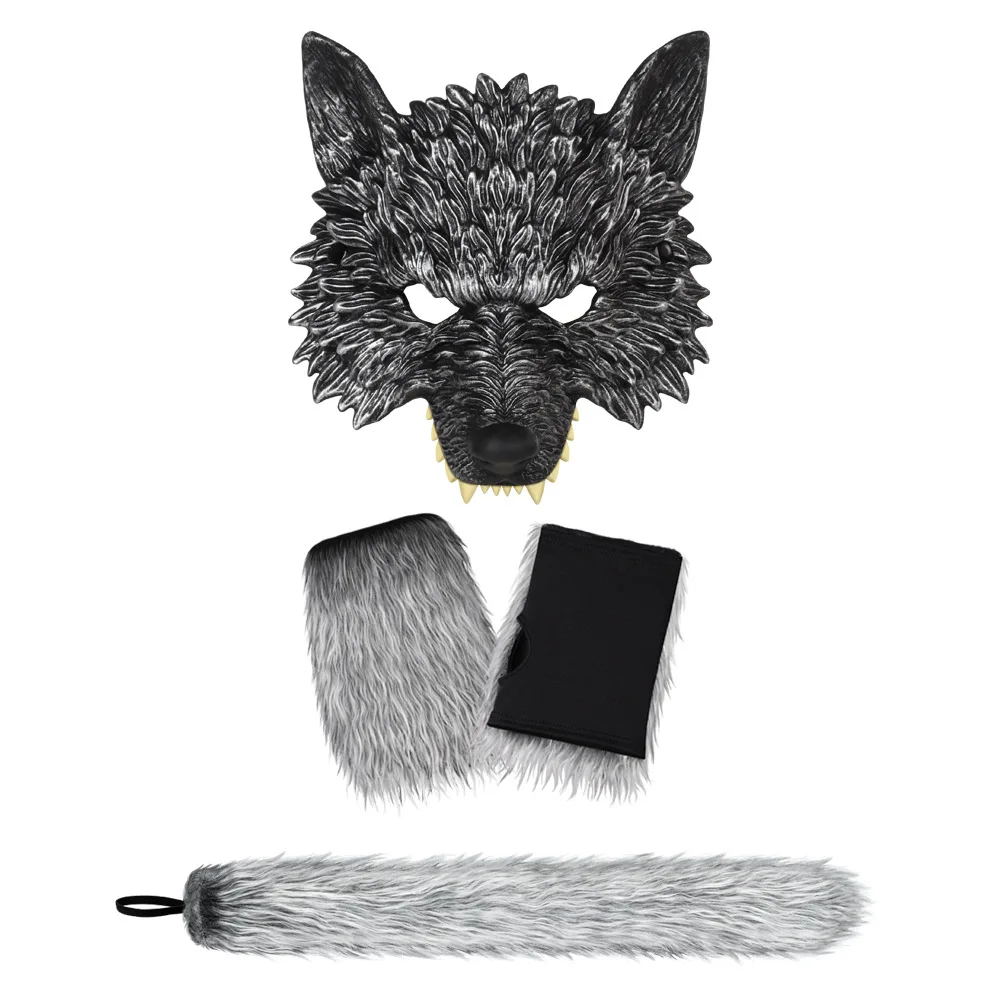 Masque de loup complet pour enfants, gants de queue, olympiques de cosplay d'Halloween, vêtements de scène pour filles et garçons, spectacle scolaire, accessoires Kiev illage de fête