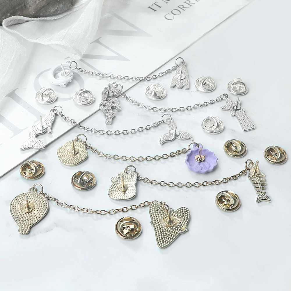 Various Custom Enamel Pins Creative Cartoon Brooch with Chain Unique Decorative Clothes Bags and Hats Accessories Gifts for Kids