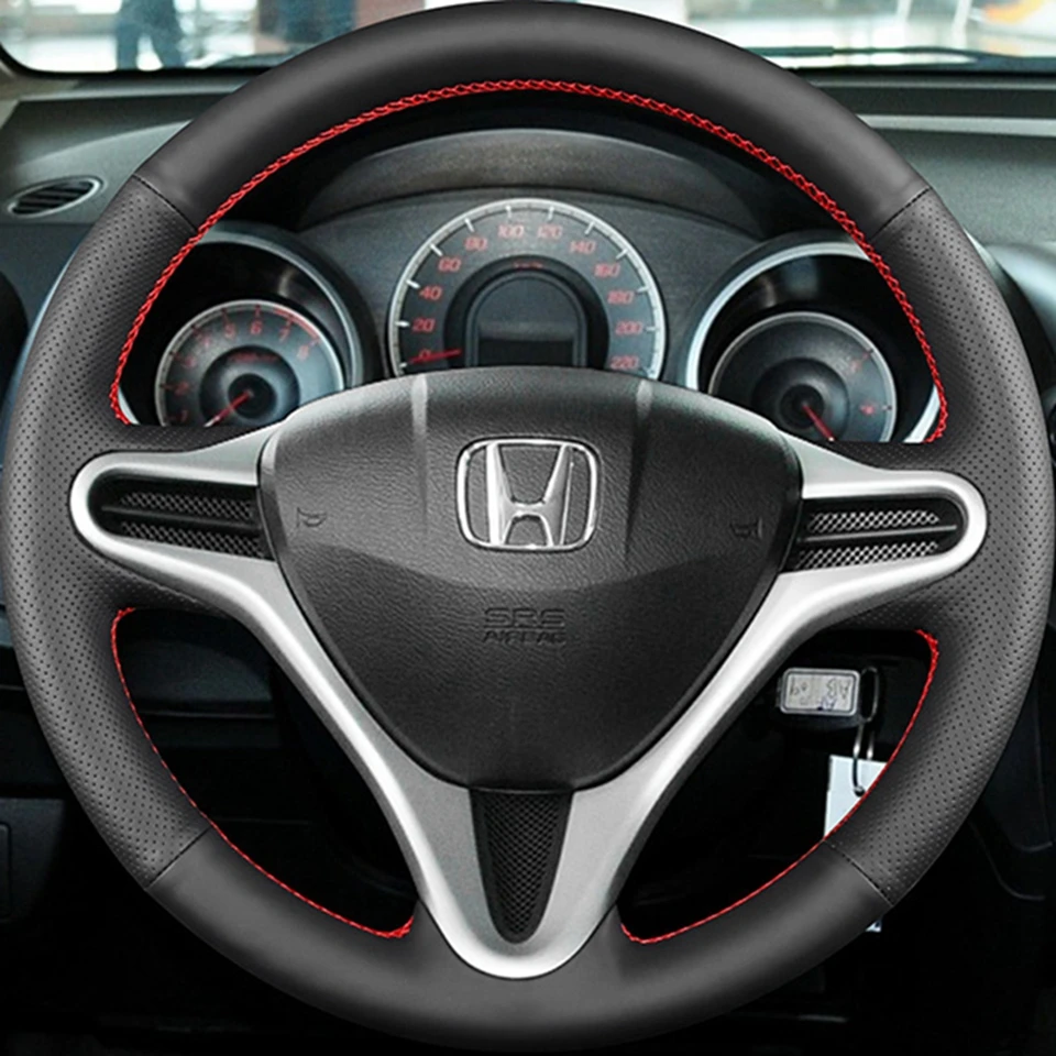Handgenäht für Honda Fit Jazz City 2009 2010 2011 2012 2013 Insight 2010 2011 2012 2013 2014 Auto-Lenkradabdeckung – Detail 1