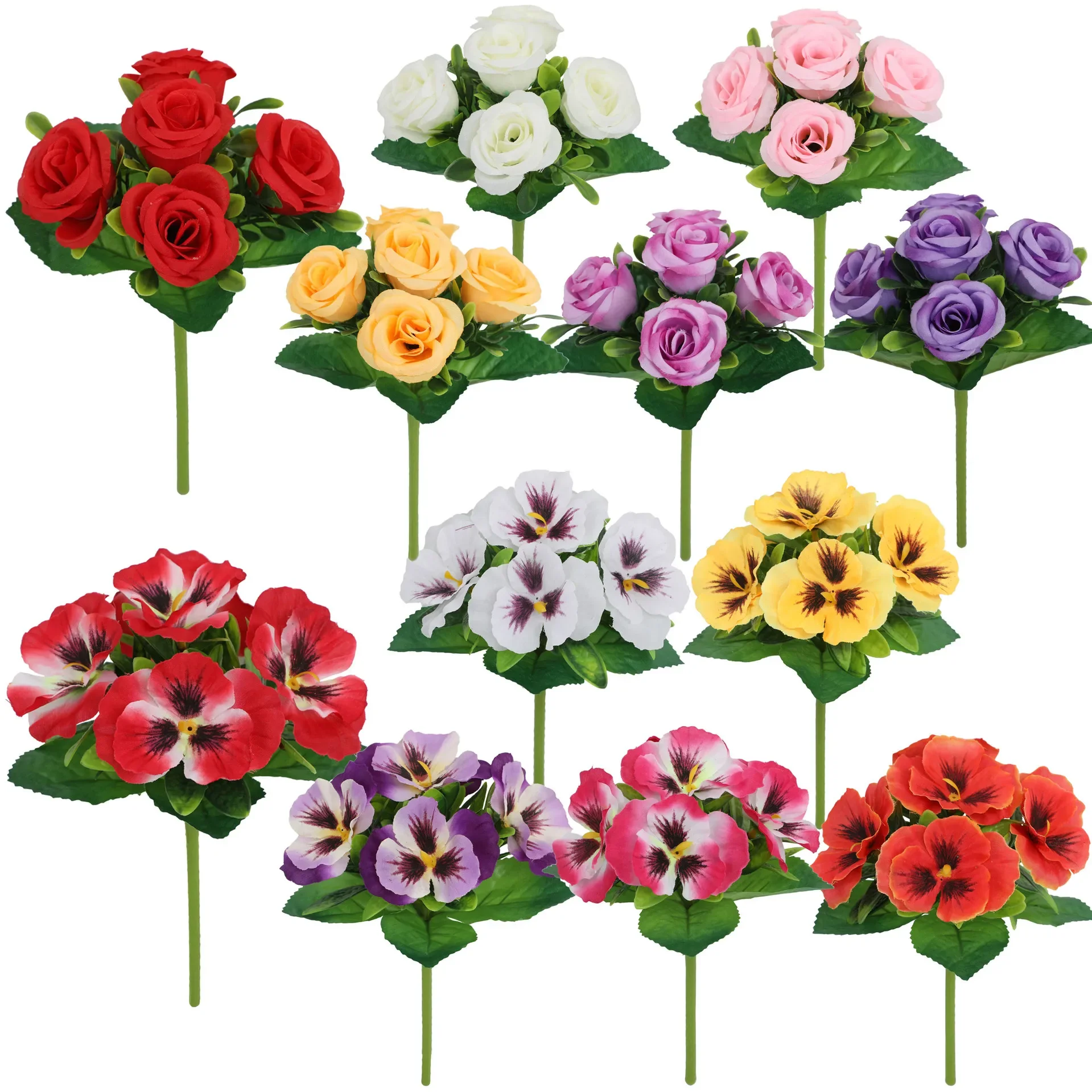 2 Pack Artificial 5 Prongs Artificial Flower Party Hotel Home Decor Landscaping Outdoor Wedding Decoration Silk Bouquet