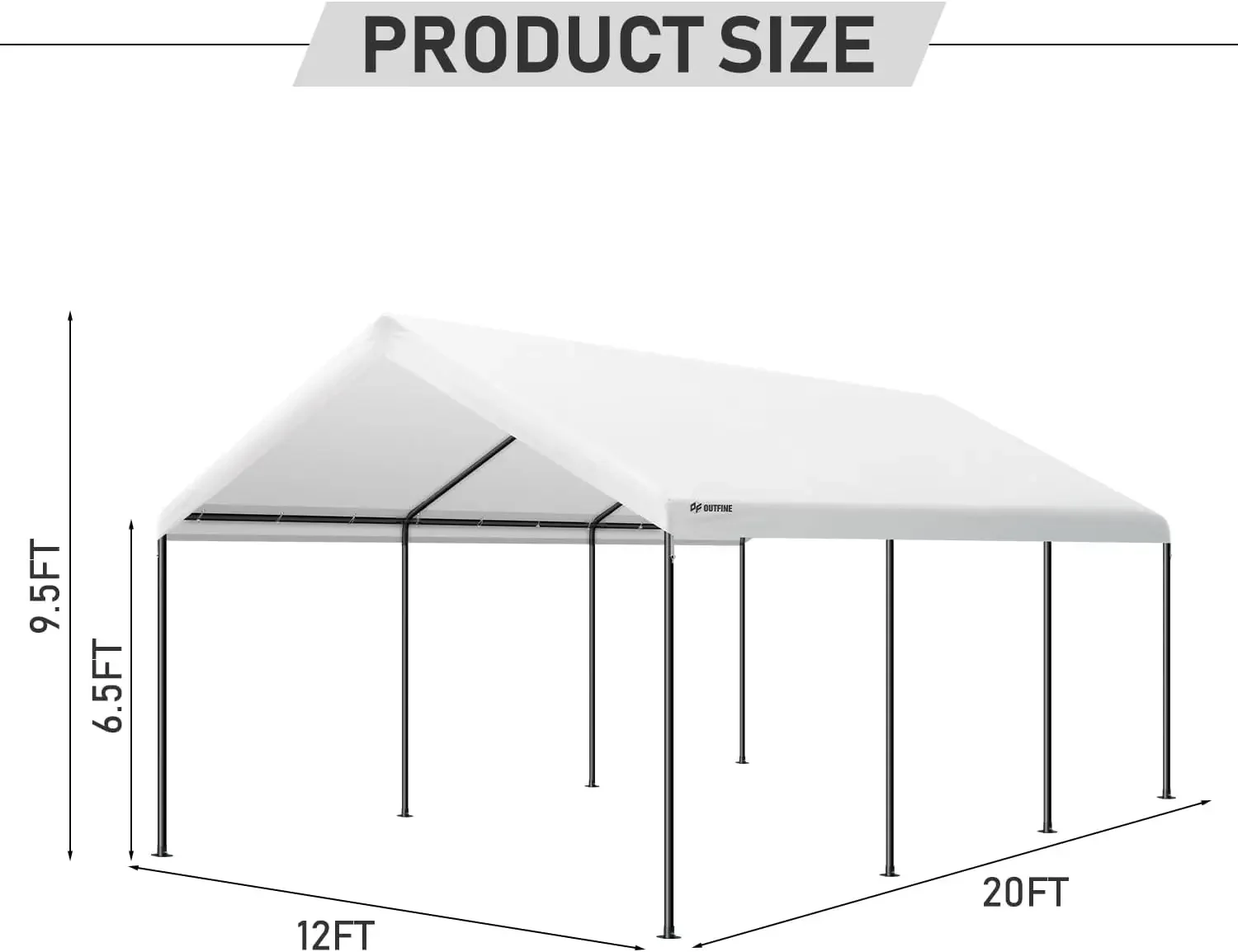 OUTFINE-Canopy de garagem resistente, Garagem com paredes laterais removíveis, Roll-up Ventilado Windowsnew, 12x20 ft