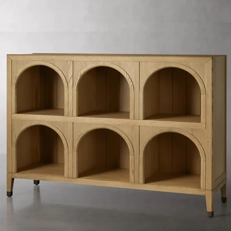 

French Solid Wood Side Cabinet Oak Vintage Arch Decorative Cabinet Living Room Storage Side Cabinet Arhaus Furniture
