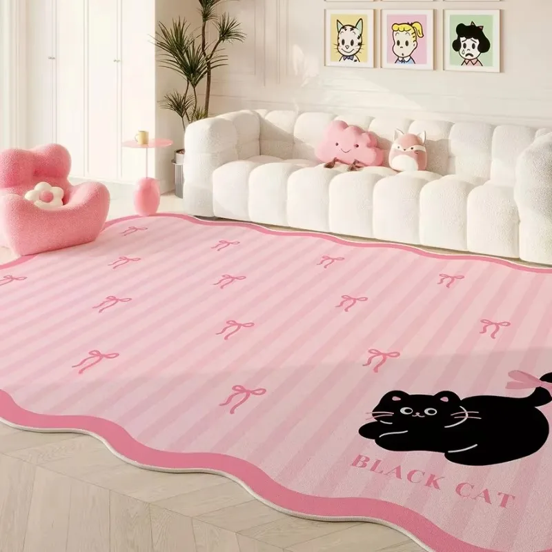 VIKAMA Pink Wavy-Edge Girls' Rug—Comfortable, Soft, and Warm for Bedrooms and Walk-In Closets; Machine Washable; Home Decor