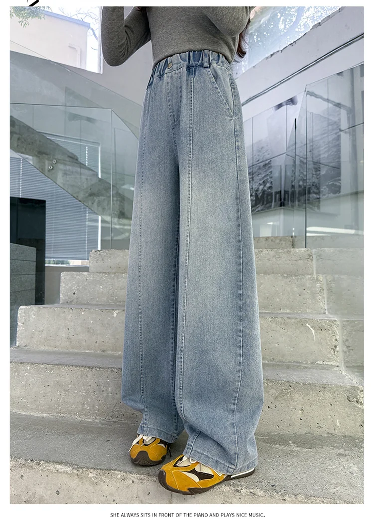 Schmal geschnittene, gebogene Jeans für Teenager-Mädchen, modische, gerade geschnittene Denim-Hosen, Kinder-Frühlingsjeans, Alter 5 bis 14 Jahre – Detail 3