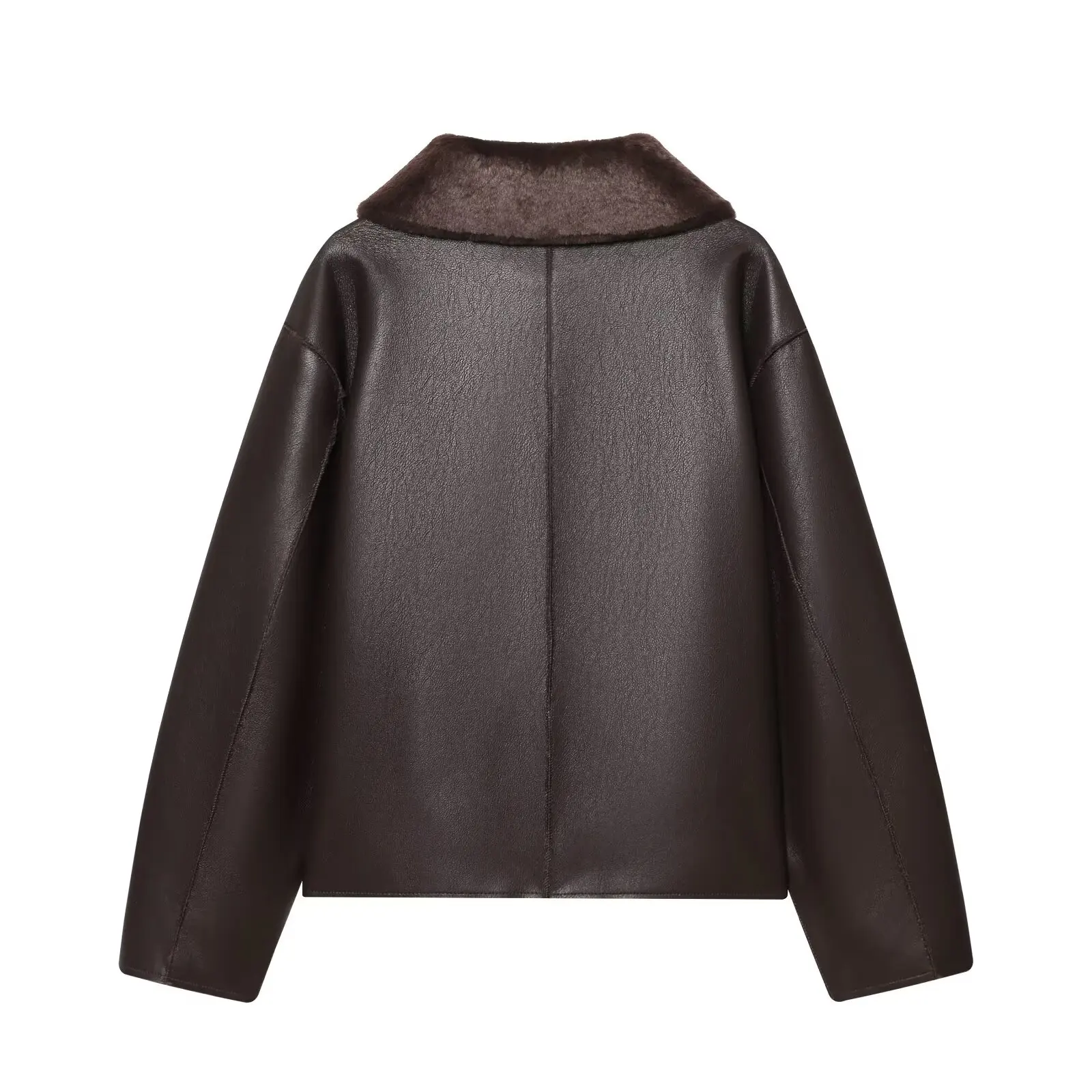 JNLEAOG Casaco feminino de couro sintético dupla face Jaet, roupa externa dobrável, ajuste longo, fecho de botão, comprimento regular