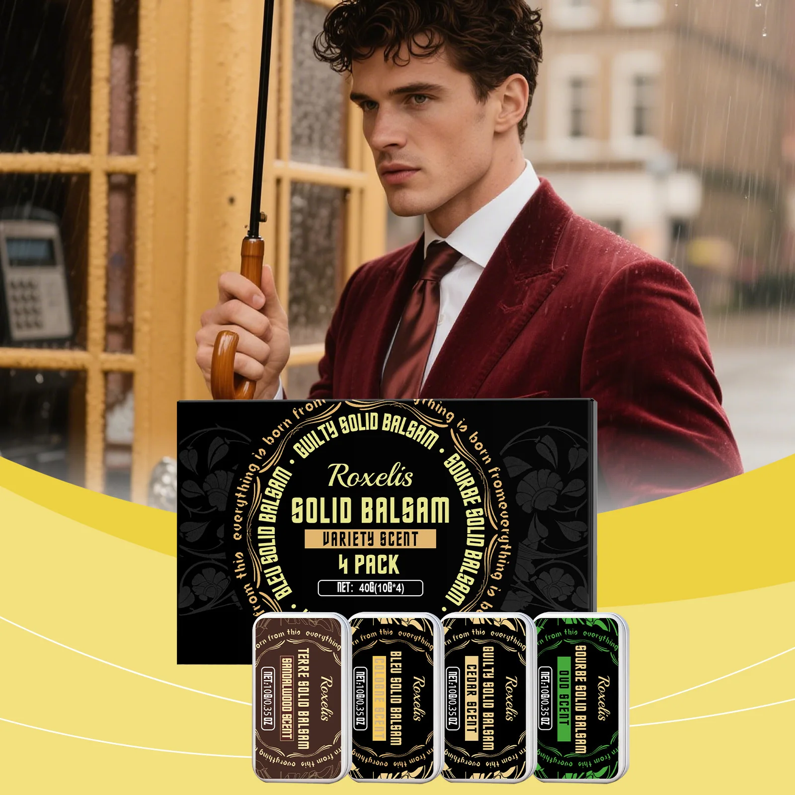 Roxelis Elegant Solid Perfume Set Fresh and Light Fragrance Naturally Long-Lasting Everyday Convenient Men's Perfume Set