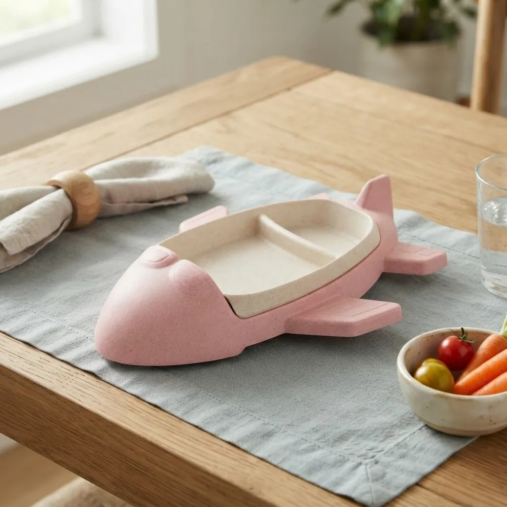 Household Cartoon Airplane-Shaped Children's Plate Divided Detachable Dinning Plate Plastic Deepened Food Tray Preschool