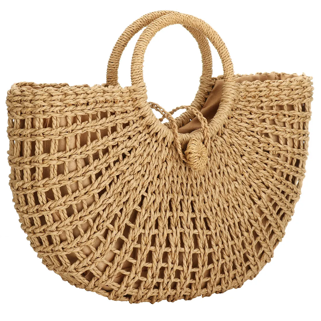 Ladies Straw Woven Bag, Handwoven Ladies Beach Bag, Curved Top Handle Tote Bag, Large Capacity Handbag, Fashionable Women's Bag. - view 5
