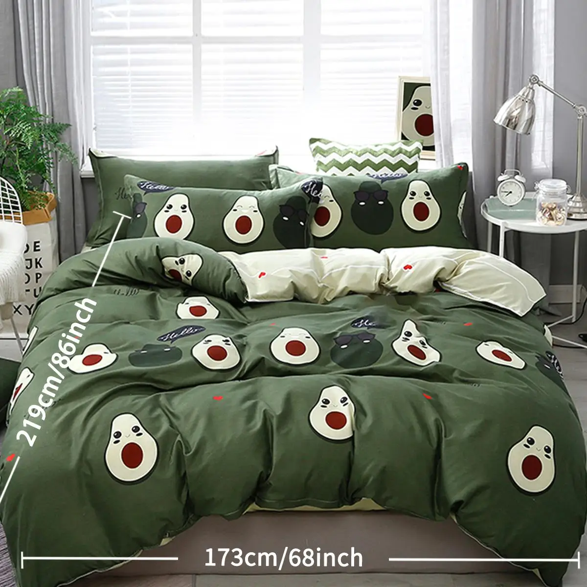 3 Piece Cute Avocado Duvet Cover Set Twin Size for adults Ultra Soft Bedding Set Green