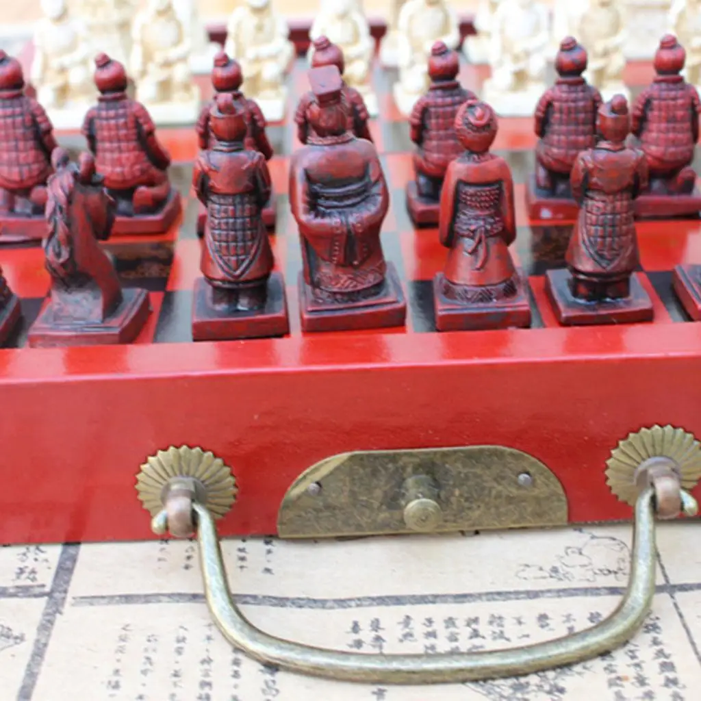 

Foldable Chess Boards Small Wooden Chinese Chess Portable Classic Chess Game Set with Red Pieces for Home Entertainment