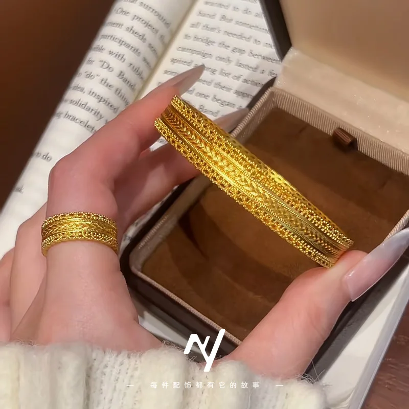 

Браслет-кольцо Wanguan из настоящего золота 9999 пробы (24K) по старинной технологии, с полым узором в виде пшеничного колоса, для женщин