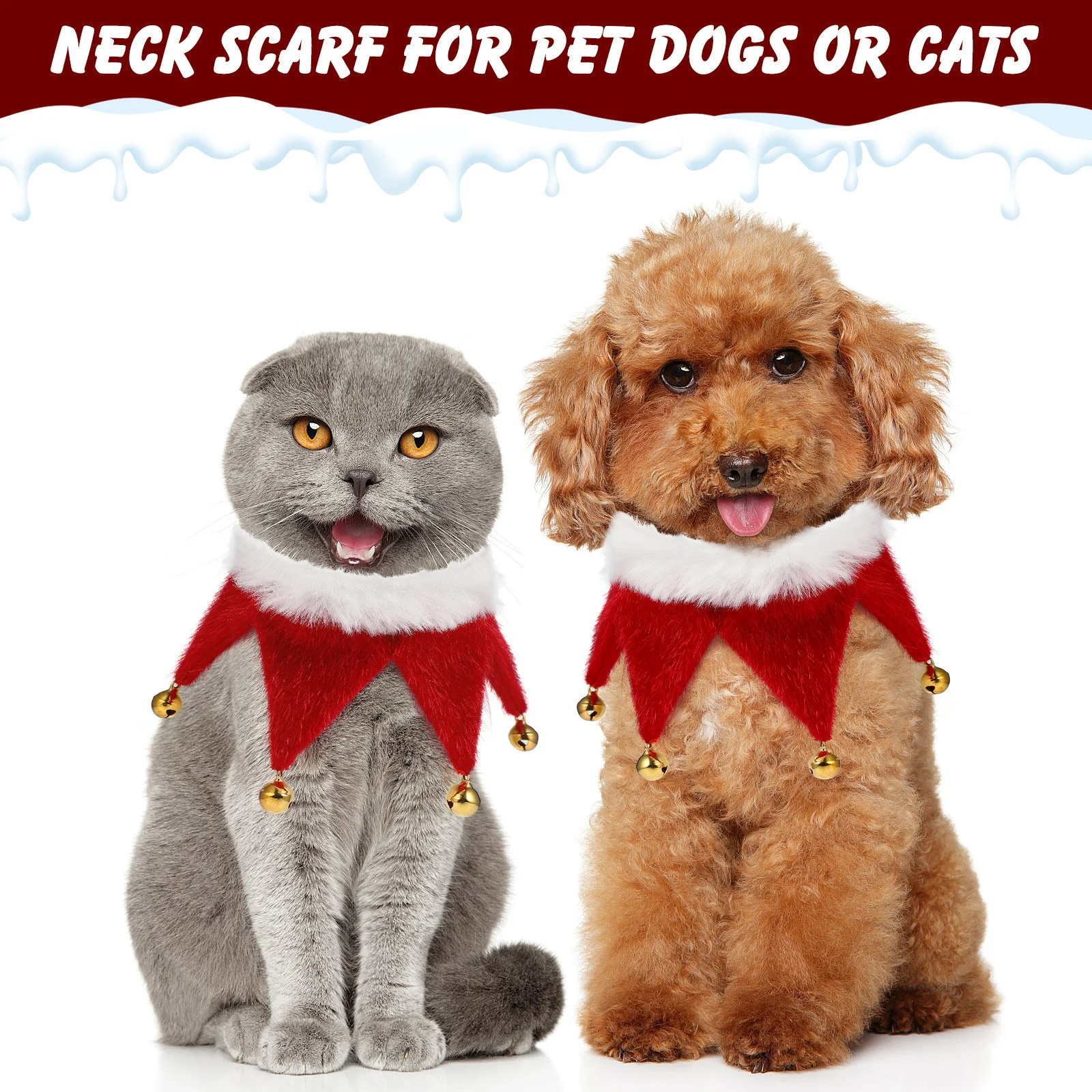 

Christmas Pet Scarf Bells Dog Cat Triangle Neck Scarf Soft Adjustable Holiday Costume Party Photo Accessory S Size
