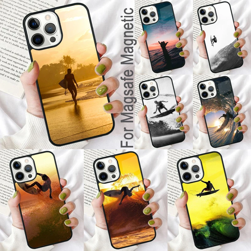 Surf Surfing Magnetic Soft Phone Case for iPhone 16 Promax 15 Pro 13 14 Plus 11 12 Mini MagSafe Coque