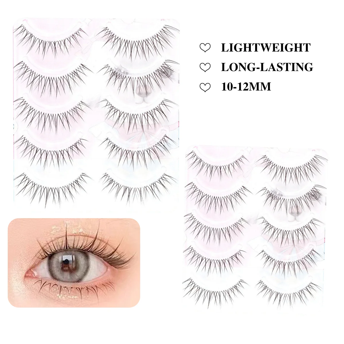 5 Paar dünne falsche Wimpern, natürliche, weiche, flauschige Wimpern, klares Band, koreanischer Stil, Puppen-Augenwimpern für Frauen, tägliches Make-up