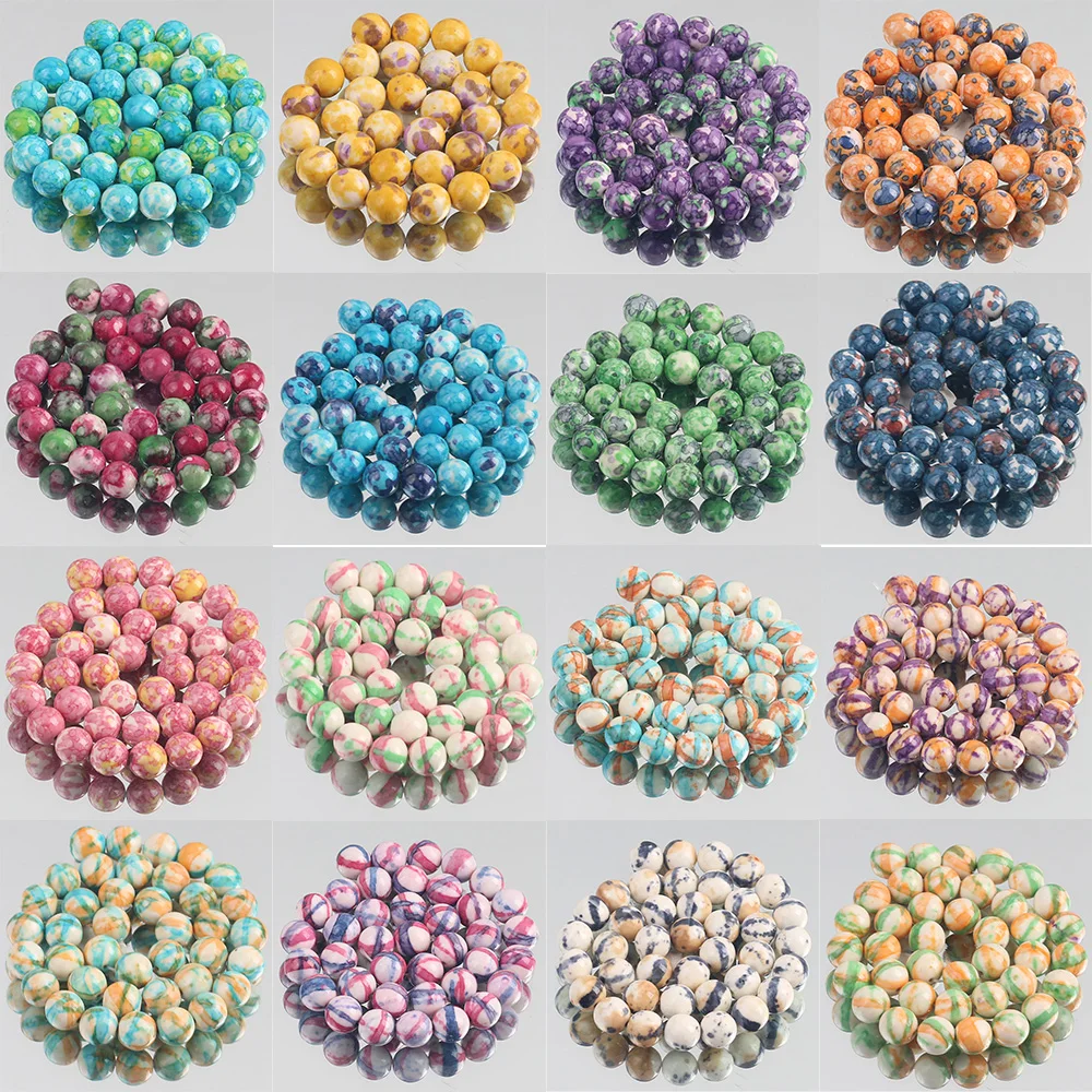 Natural Stone Pink Blue Red Colored Rain Jaspers Round Loose Beads for Jewelry Making DIY Woman Bracelet Necklace 4/6/8/10/12mm