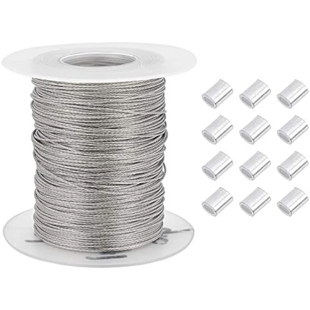 

328 Feet/109 Yards 0.6mm Heavy Duty Picture Hanging Wire, 304 Stainless Steel Photo Frame Hanging Wire with 30 pcs Aluminum