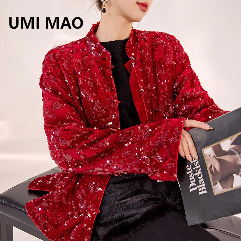 

UMI MAO Новый китайский стиль, зимняя новинка, тяжелый дизайн с вышивкой блестками, высококачественное пальто в национальном стиле, хлопковая куртка для женщин