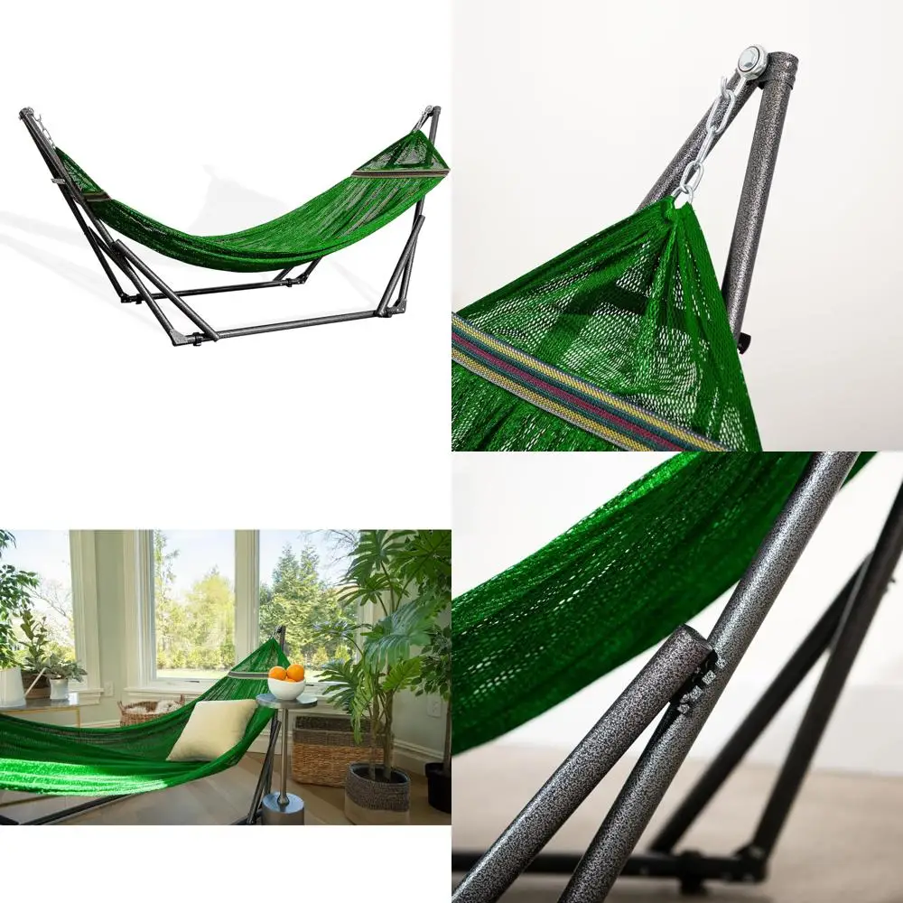 أرجوحة لشخصين مع حامل فولاذي قابل للطي - سعة 600 رطل، محمول، قابل للتعديل، مثالي للاسترخاء في الهواء الطلق