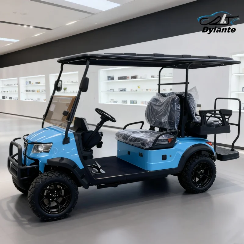 

Популярный 4-местный туристический электрический самоходный автомобиль для продажи, новый дизайн, высокопрочная стальная электрическая тележка для гольфа с литиевой батареей