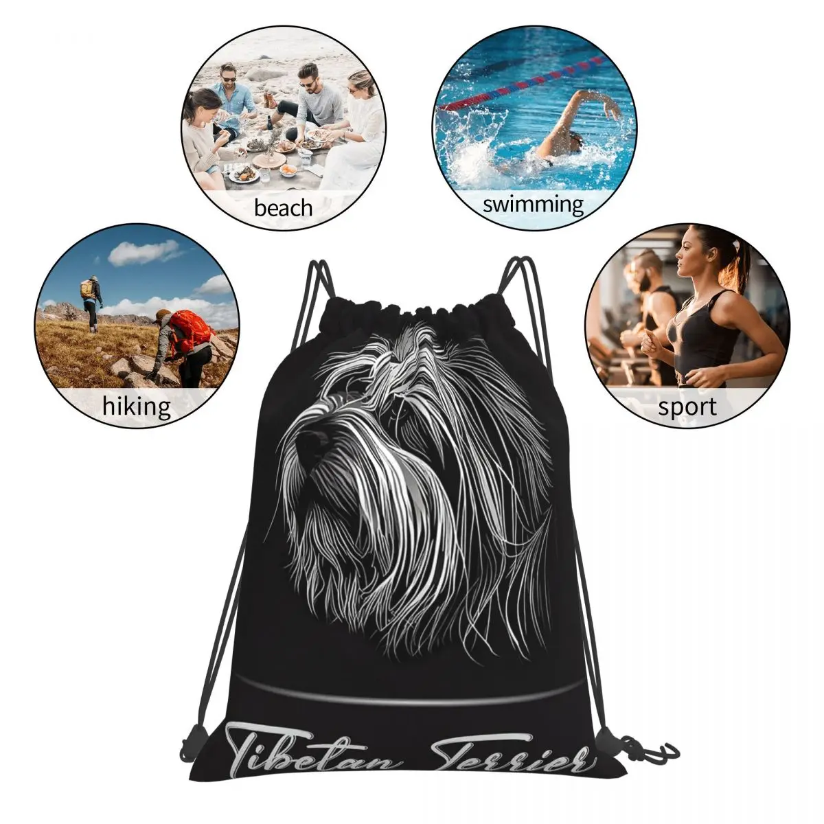 Adorabili zaini tibetani Terrier borse portatili con coulisse borsa portaoggetti tascabile con coulisse borse per libri per studenti di viaggio