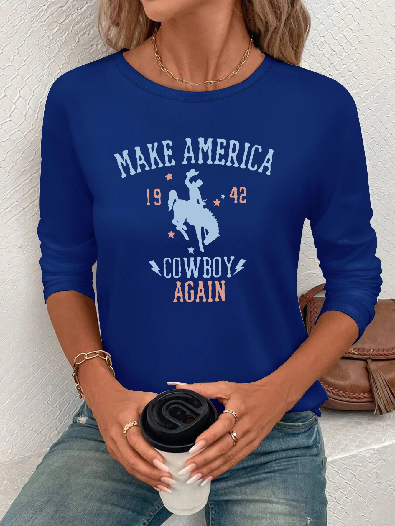 

Printed pattern women's round neck T-shirt, casual T-shirt, regular fit, machine washable, all-season versatile, 100% polyester