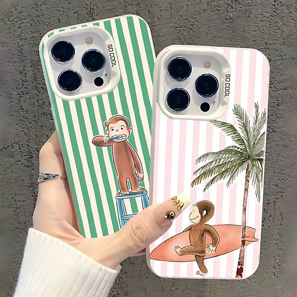 

Cartoon G-George Monkey Phone Case For iPhone 17,16,15,14,13,12,11,Pro,XS,Max,Plus,Mini,SE White Candy Matte Shockproof Cover