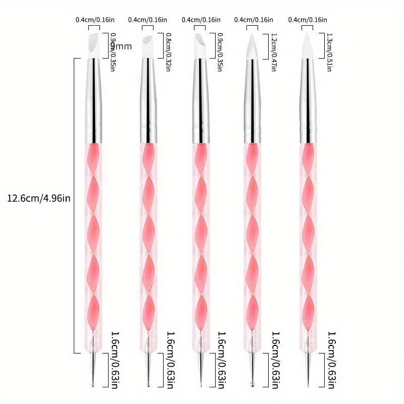 5 sztuk 2 Way Nail Art akrylowy silikonowy punkt kwiatowy długopis do paznokci narzędzia do kropkowania ze stali nierdzewnej marmurowe długopisy malarskie